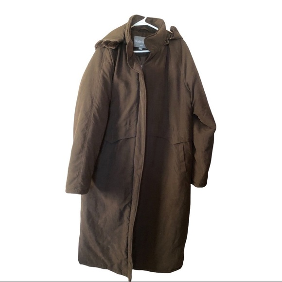 Women’s full-length coat Weather Stoppers By Totes Sz M Brown& fur trim - Picture 5 of 5